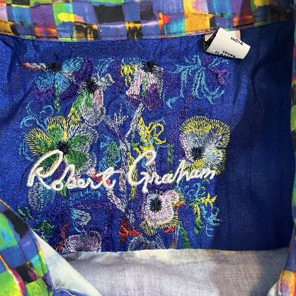 Robert Graham Shirt Mens Floral Cotton Size Medium Button Multicolor Classic Fit - Picture 3 of 14